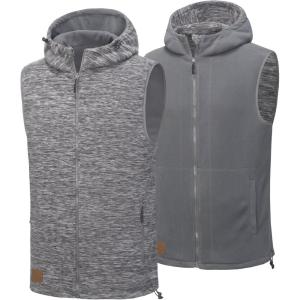 imageLittle Donkey Andy Mens Reversible Fleece Vest Lightweight Warm Sleeveless Jacket with Hood for Hiking Walking TravelGrey Heather