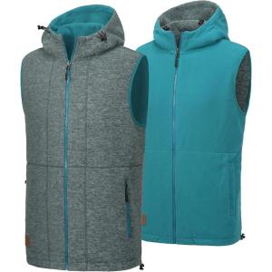 imageLittle Donkey Andy Mens Reversible Fleece Vest Lightweight Warm Sleeveless Jacket with Hood for Hiking Walking TravelMallard Green HeatherHarbor Blue