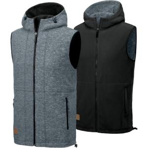 imageLittle Donkey Andy Mens Reversible Fleece Vest Lightweight Warm Sleeveless Jacket with Hood for Hiking Walking TravelMonument HeatherBlack