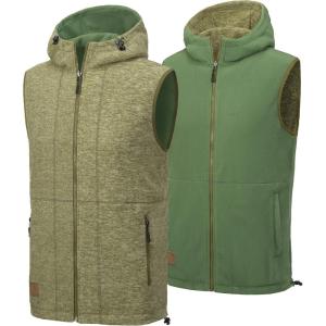 imageLittle Donkey Andy Mens Reversible Fleece Vest Lightweight Warm Sleeveless Jacket with Hood for Hiking Walking TravelOlive Green HeatherOlive Green