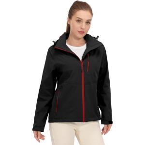 imageLittle Donkey Andy Womens Waterproof Rain Jacket Breathable Windbreaker Outdoor Rain Coat with Detachable HoodBlack