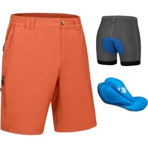 imageLittle Donkey Andy Mens Cycling Shorts with Detachable Liner Lightweight Padded Mountain Bike MTB LoosefitOrange
