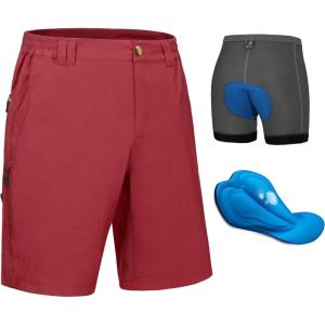 imageLittle Donkey Andy Mens Cycling Shorts with Detachable Liner Lightweight Padded Mountain Bike MTB LoosefitRed
