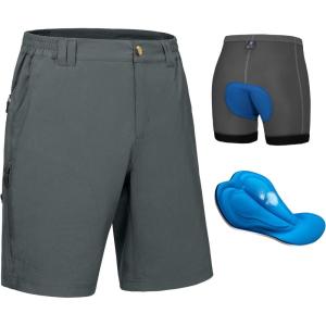 imageLittle Donkey Andy Mens Cycling Shorts with Detachable Liner Lightweight Padded Mountain Bike MTB LoosefitUpgrade Gray