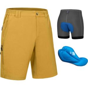 imageLittle Donkey Andy Mens Cycling Shorts with Detachable Liner Lightweight Padded Mountain Bike MTB LoosefitYellow