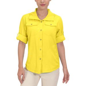 imageLittle Donkey Andy Womens Hoodie Long Sleeve Shirt UPF 50 Sun Protection Outdoor Quick Dry Fishing Hiking ShirtsHood Lemon