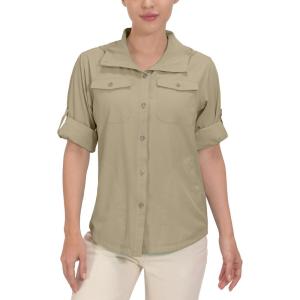 imageLittle Donkey Andy Womens Hoodie Long Sleeve Shirt UPF 50 Sun Protection Outdoor Quick Dry Fishing Hiking ShirtsHood New Khaki