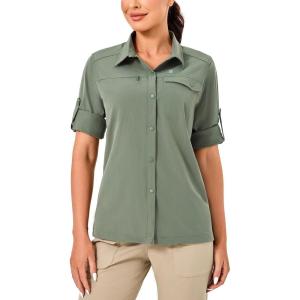 imageLittle Donkey Andy Womens Long Sleeve Travel Shirt UPF 50 Safari Shirt Outdoor Cool Quick Dry Hiking ShirtsL Army Green