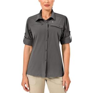 imageLittle Donkey Andy Womens Long Sleeve Travel Shirt UPF 50 Safari Shirt Outdoor Cool Quick Dry Hiking ShirtsL Grey