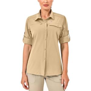 imageLittle Donkey Andy Womens Long Sleeve Travel Shirt UPF 50 Safari Shirt Outdoor Cool Quick Dry Hiking ShirtsL Khaki