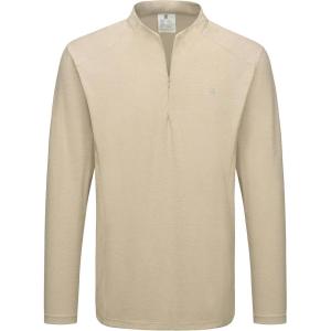 imageLittle Donkey Andy Mens Lightweight Quarter Zip PulloverUPF 50 Long Sleeve Athletic Shirts for Outdoor Running GolfPale Khaki