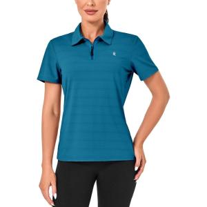 imageLittle Donkey Andy Womens Golf Polo Shirts Short Sleeve Zip Up Active Shirts for Tennis Workout UltraBreathable UPF 50Crystal Teal