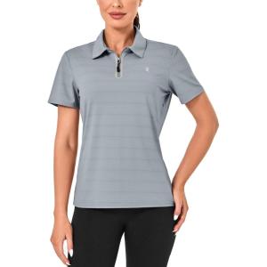 imageLittle Donkey Andy Womens Golf Polo Shirts Short Sleeve Zip Up Active Shirts for Tennis Workout UltraBreathable UPF 50Grey