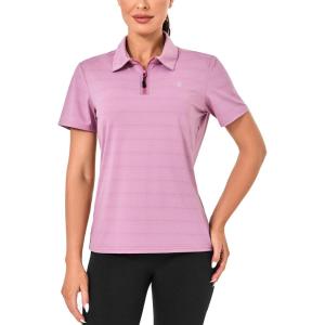 imageLittle Donkey Andy Womens Golf Polo Shirts Short Sleeve Zip Up Active Shirts for Tennis Workout UltraBreathable UPF 50Rose Purple