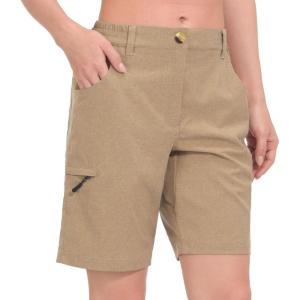 imageLittle Donkey Andy Womens Hiking Shorts 9 Inch Inseam Lightweight Golf Shorts Quick Dry with Zippered PocketsKhaki Heather