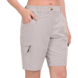 imageLittle Donkey Andy Womens Hiking Shorts 9 Inch Inseam Lightweight Golf Shorts Quick Dry with Zippered PocketsLight Gray Heather