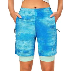 imageLittle Donkey Andy Womens Quick Dry Board Shorts 9quot Lightweight Stretch Swim Beach Shorts with Liner and PocketsAlgiers Blue Tie Dye
