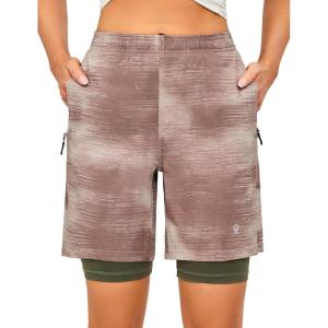 imageLittle Donkey Andy Womens Quick Dry Board Shorts 9quot Lightweight Stretch Swim Beach Shorts with Liner and PocketsKhaki Tie Dye