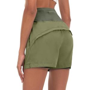 imageLittle Donkey Andy Womens QuickDry Running Shorts High Waist Stretch Workout Hiking Bicycle Athletic Shorts with LinerB6builtin Boxer Sage