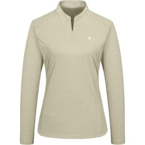 imageLittle Donkey Andy Womens UPF50 Shirts 14 Zip Long Sleeve Pullover Quick Dry Lightweight Golf Hiking Tops Rash GuardLight Khaki