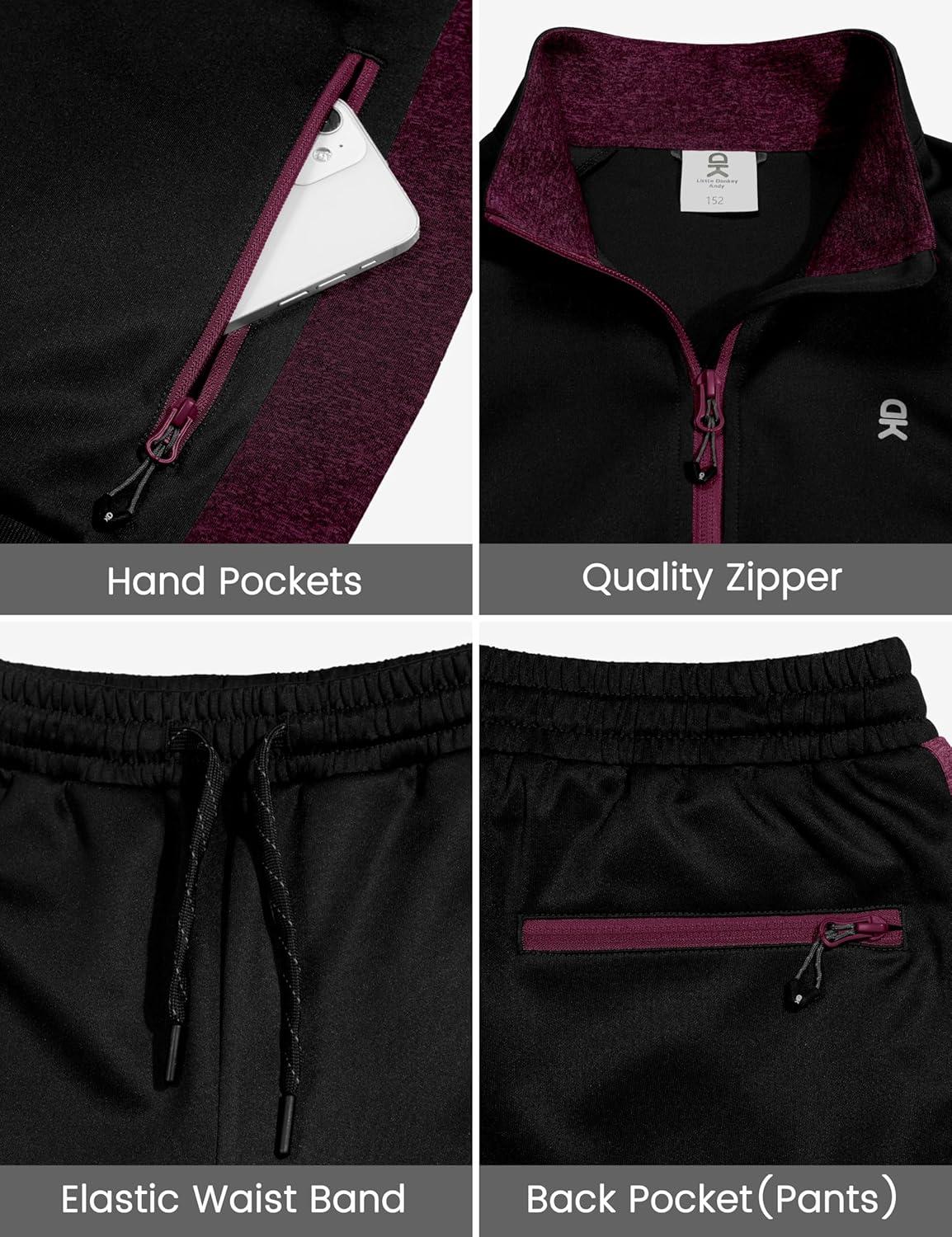 imageLittle Donkey Andy Boys Quick Dry Tracksuits Stretch Durable Sweet Suit for Boys Breathable Boys ActivewearBlack
