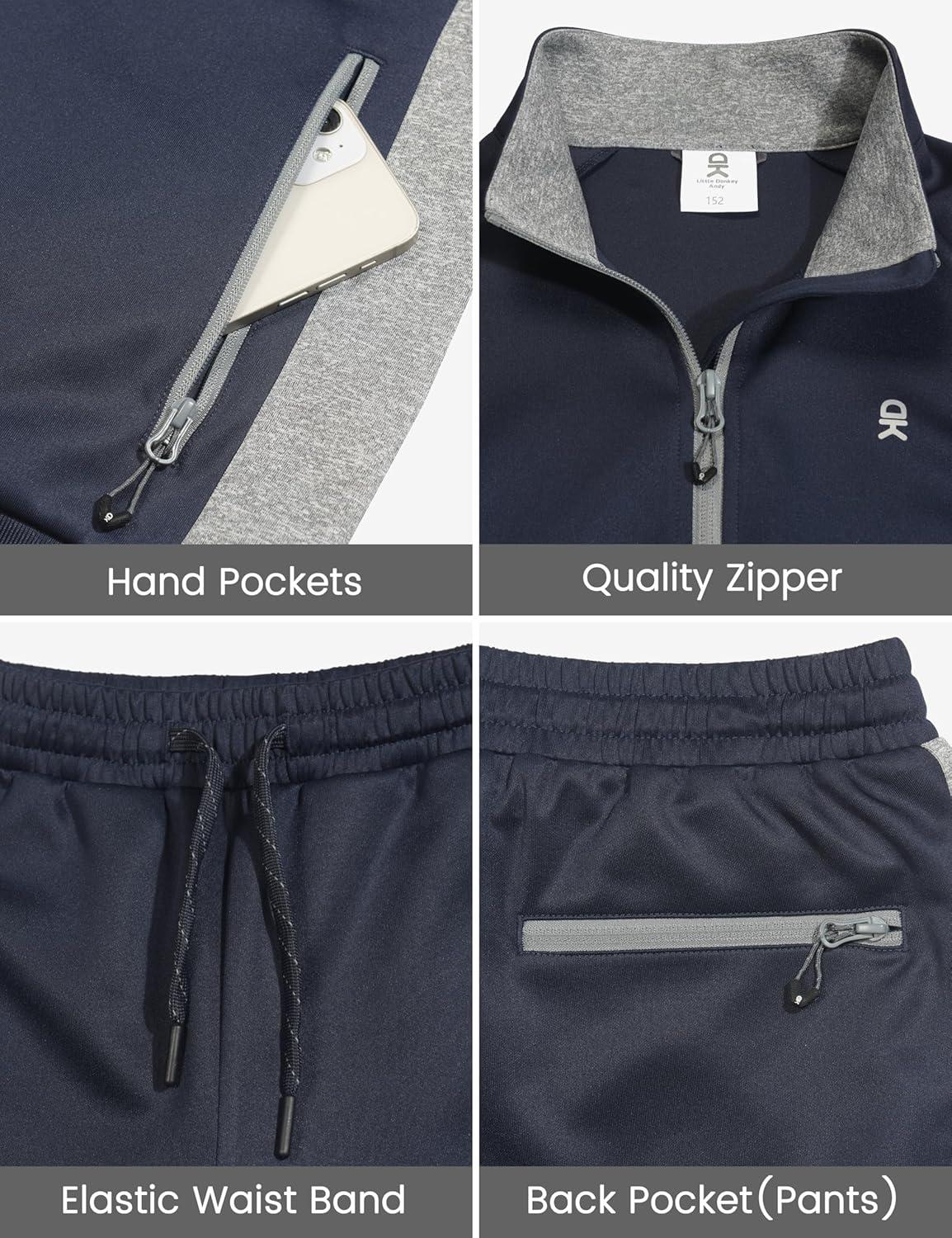 imageLittle Donkey Andy Boys Quick Dry Tracksuits Stretch Durable Sweet Suit for Boys Breathable Boys ActivewearDeep Blue