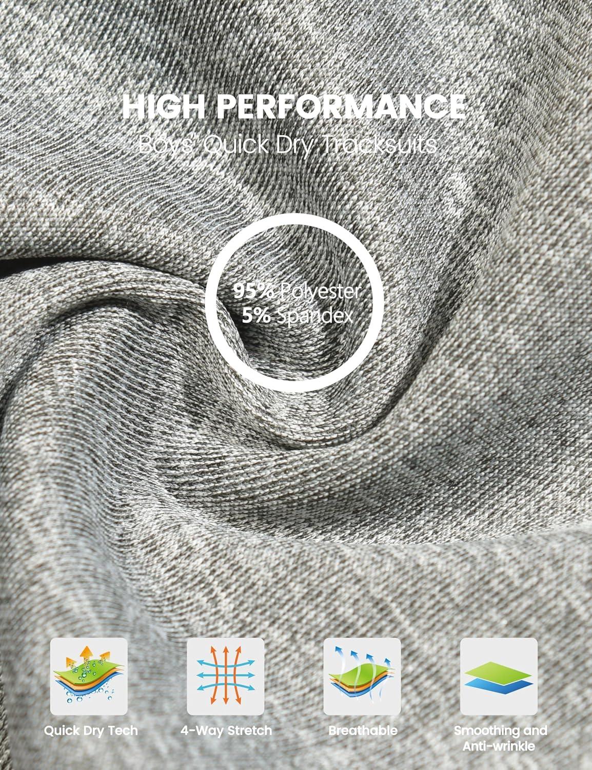 imageLittle Donkey Andy Boys Quick Dry Tracksuits Stretch Durable Sweet Suit for Boys Breathable Boys ActivewearLight Grey