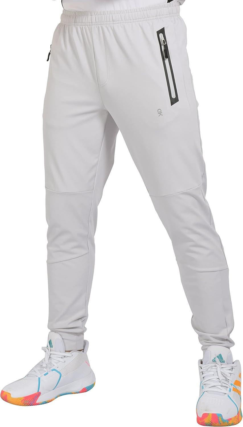 imageLittle Donkey Andy Mens Jogger Pants Sweatpants with Zipper Pockets Tapered Athletic Pants for Men Running Gym WorkoutGrayishwhite