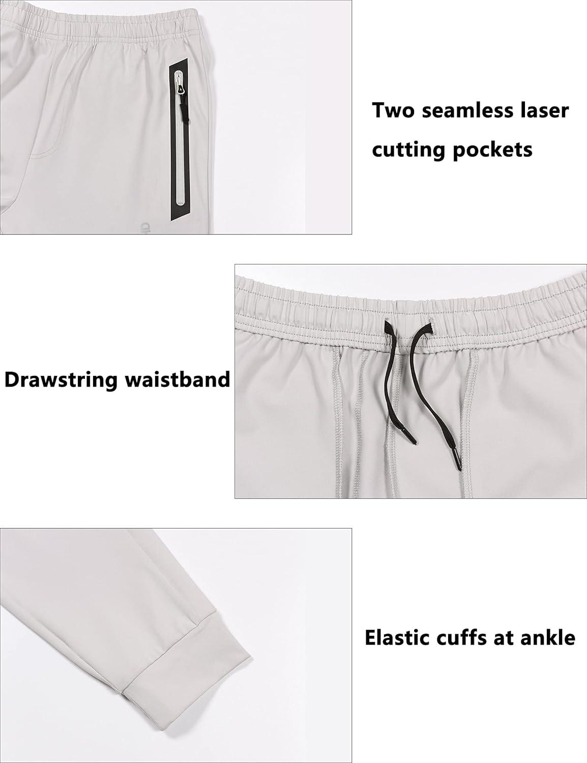 imageLittle Donkey Andy Mens Jogger Pants Sweatpants with Zipper Pockets Tapered Athletic Pants for Men Running Gym WorkoutGrayishwhite