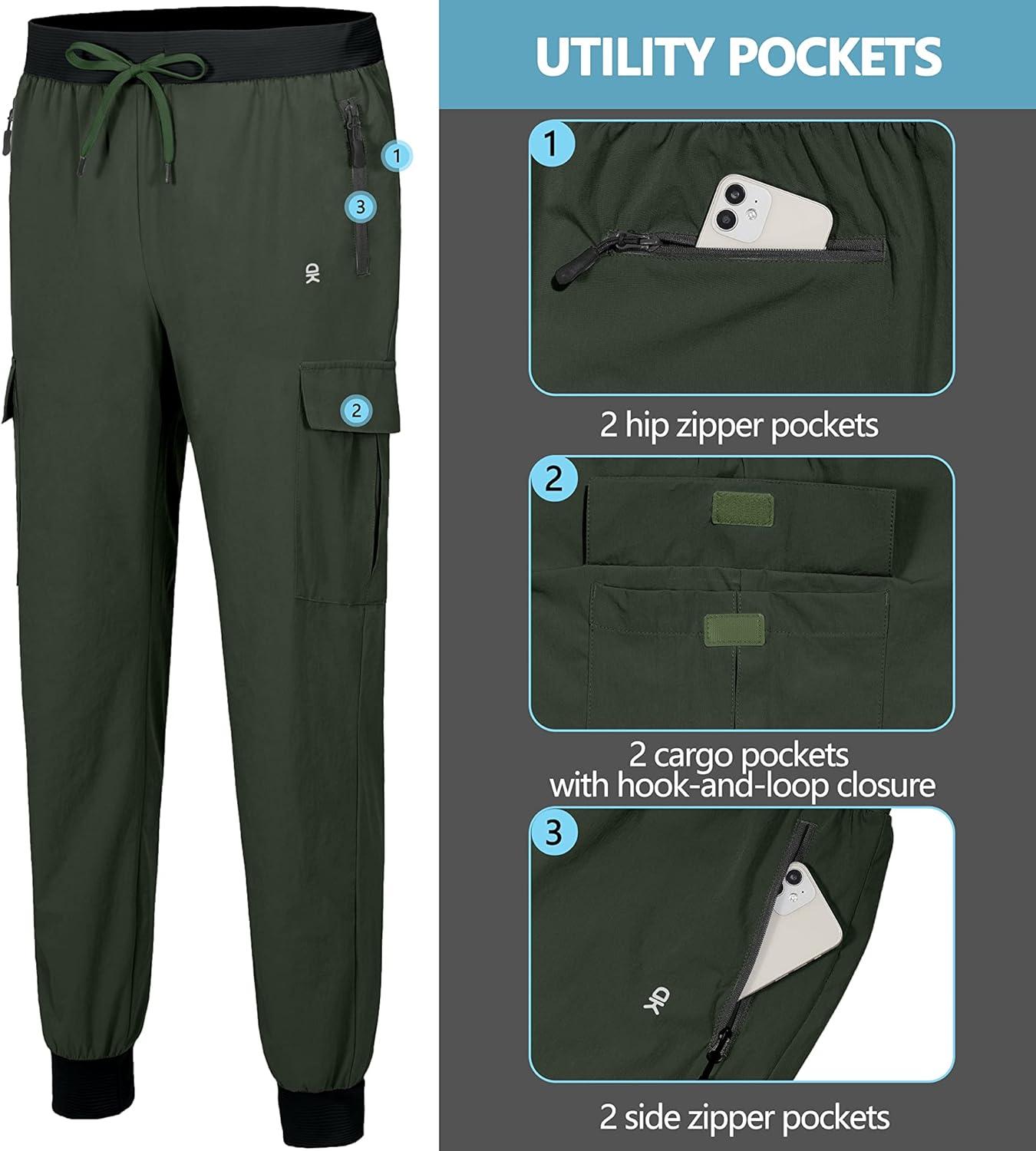 imageLittle Donkey Andy Mens Lightweight Hiking Pants Quick Dry Cargo Joggers with Zipper Pockets