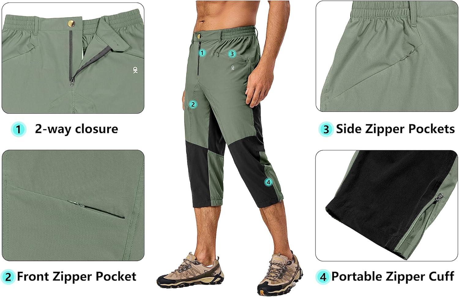 imageLittle Donkey Andy Mens Quick Dry 34 Pants Capri Shorts Lightweight Hiking Running Travel CasualGreenbrier