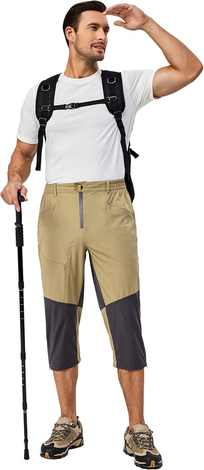 imageLittle Donkey Andy Mens Quick Dry 34 Pants Capri Shorts Lightweight Hiking Running Travel CasualSlate Khaki