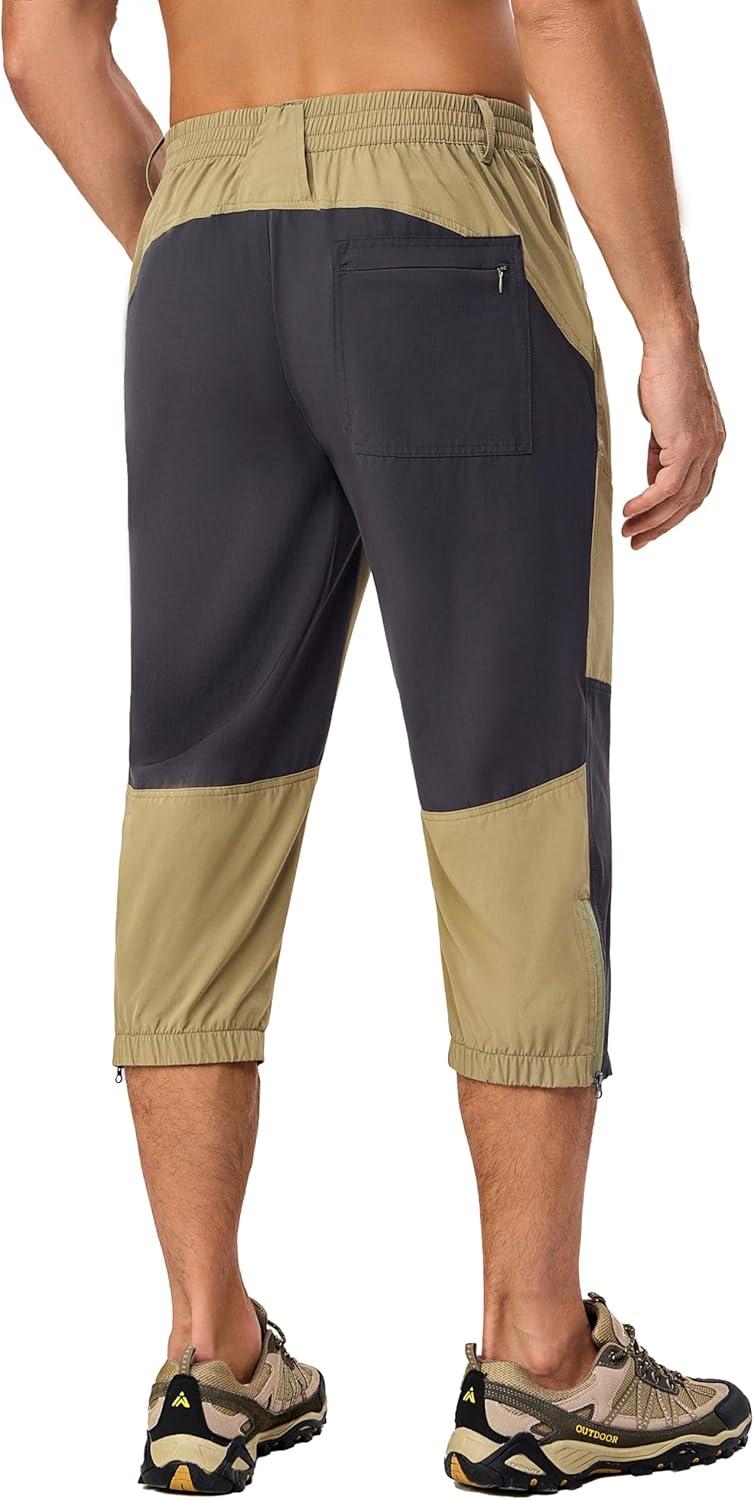 imageLittle Donkey Andy Mens Quick Dry 34 Pants Capri Shorts Lightweight Hiking Running Travel CasualSlate Khaki
