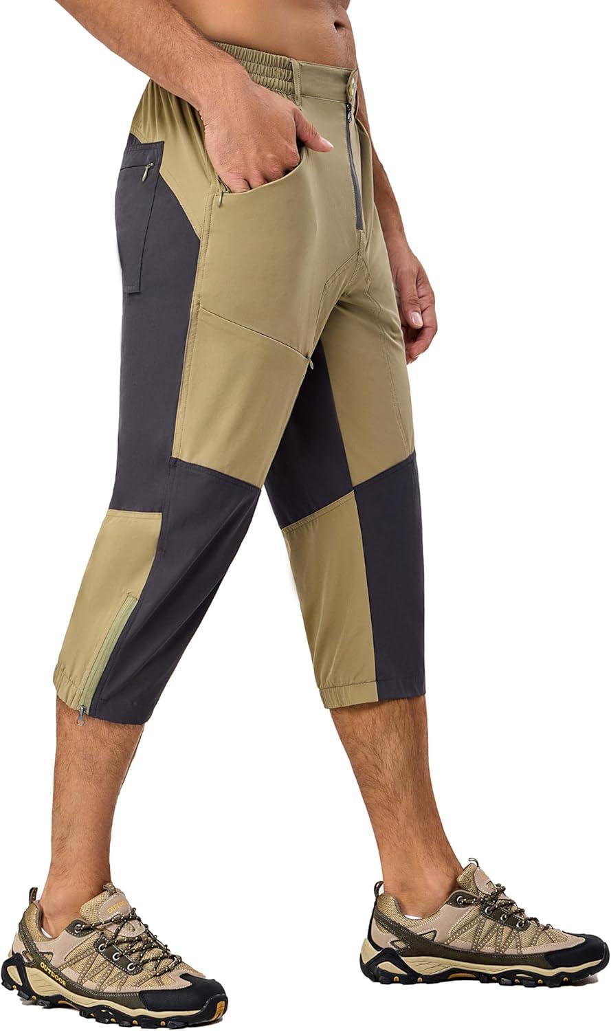 imageLittle Donkey Andy Mens Quick Dry 34 Pants Capri Shorts Lightweight Hiking Running Travel CasualSlate Khaki