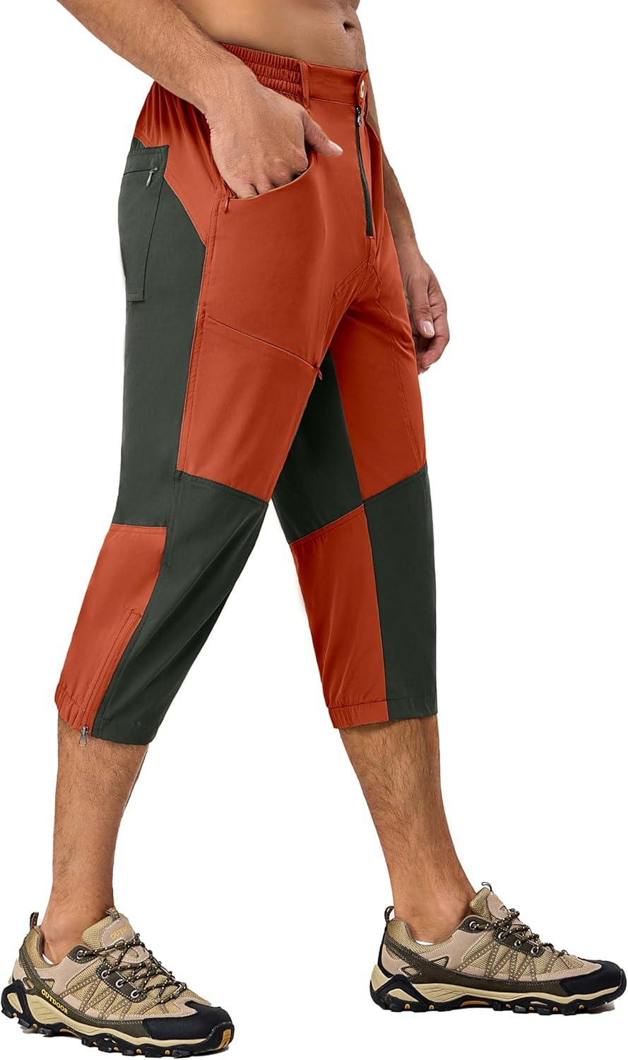 imageLittle Donkey Andy Mens Quick Dry 34 Pants Capri Shorts Lightweight Hiking Running Travel CasualVibrant Orange