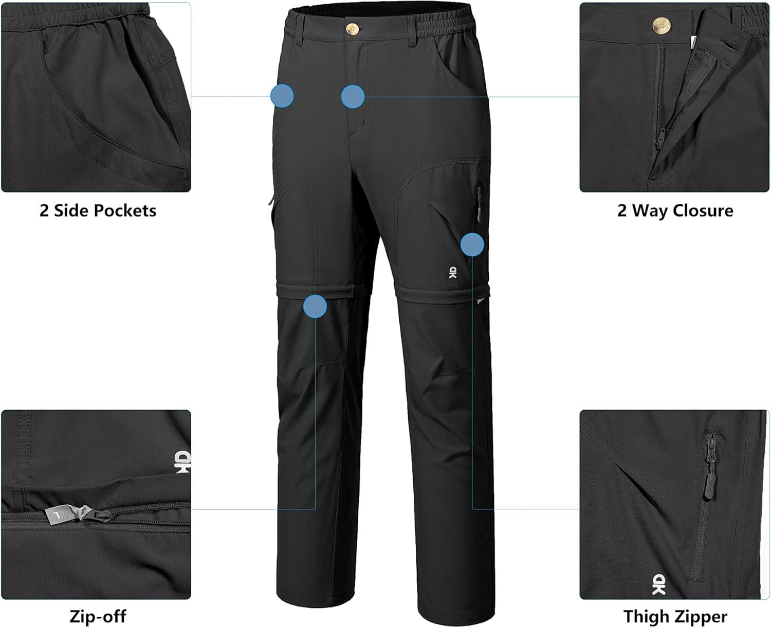 imageLittle Donkey Andy Mens Stretch Convertible Pants ZipOff Lightweight QuickDry Hiking Fishing Travel PantsBlack