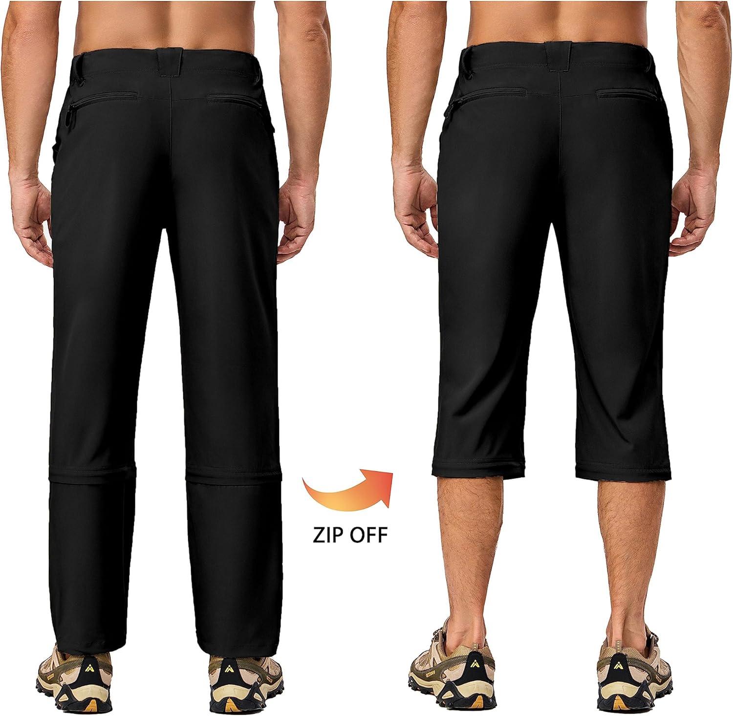 imageLittle Donkey Andy Mens Stretch Convertible Pants ZipOff Lightweight QuickDry Hiking Fishing Travel PantsCapris Black