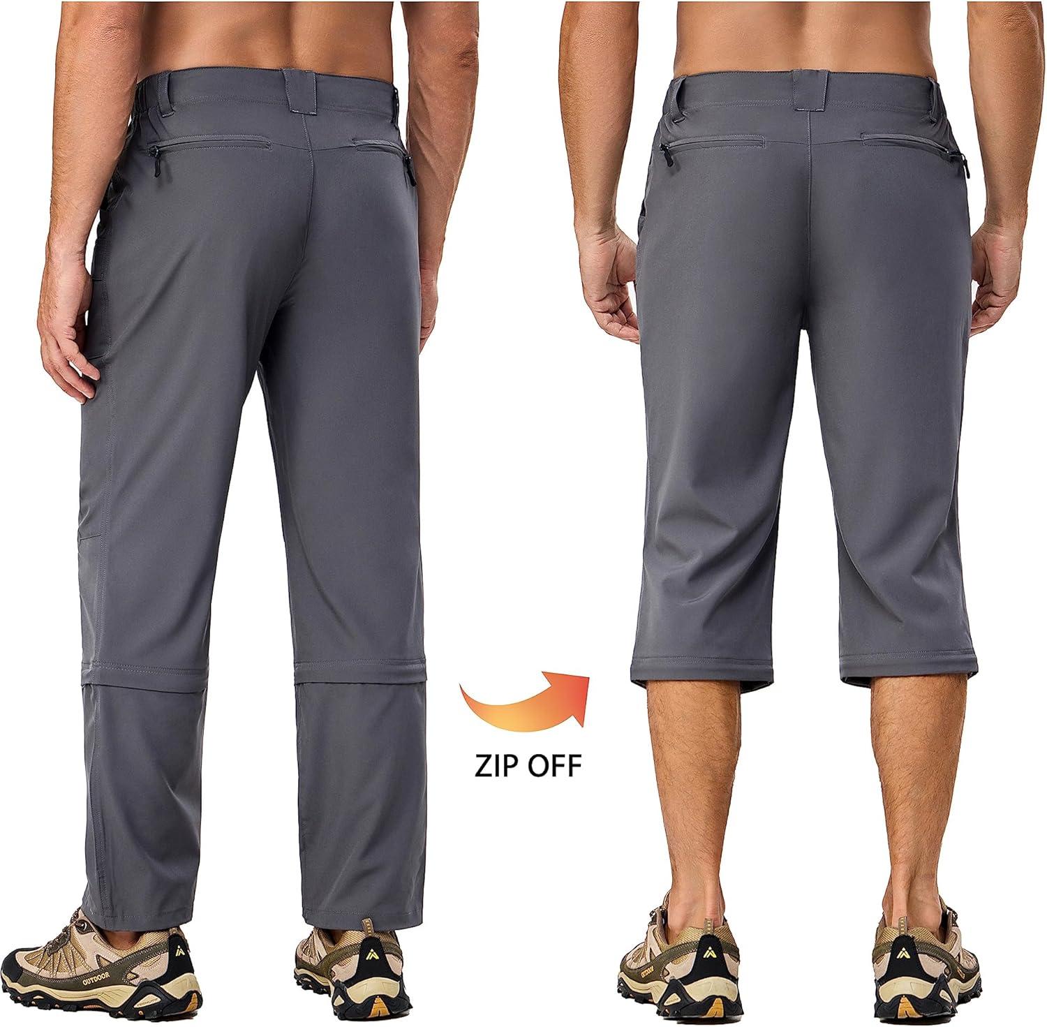 imageLittle Donkey Andy Mens Stretch Convertible Pants ZipOff Lightweight QuickDry Hiking Fishing Travel PantsCapris Grey