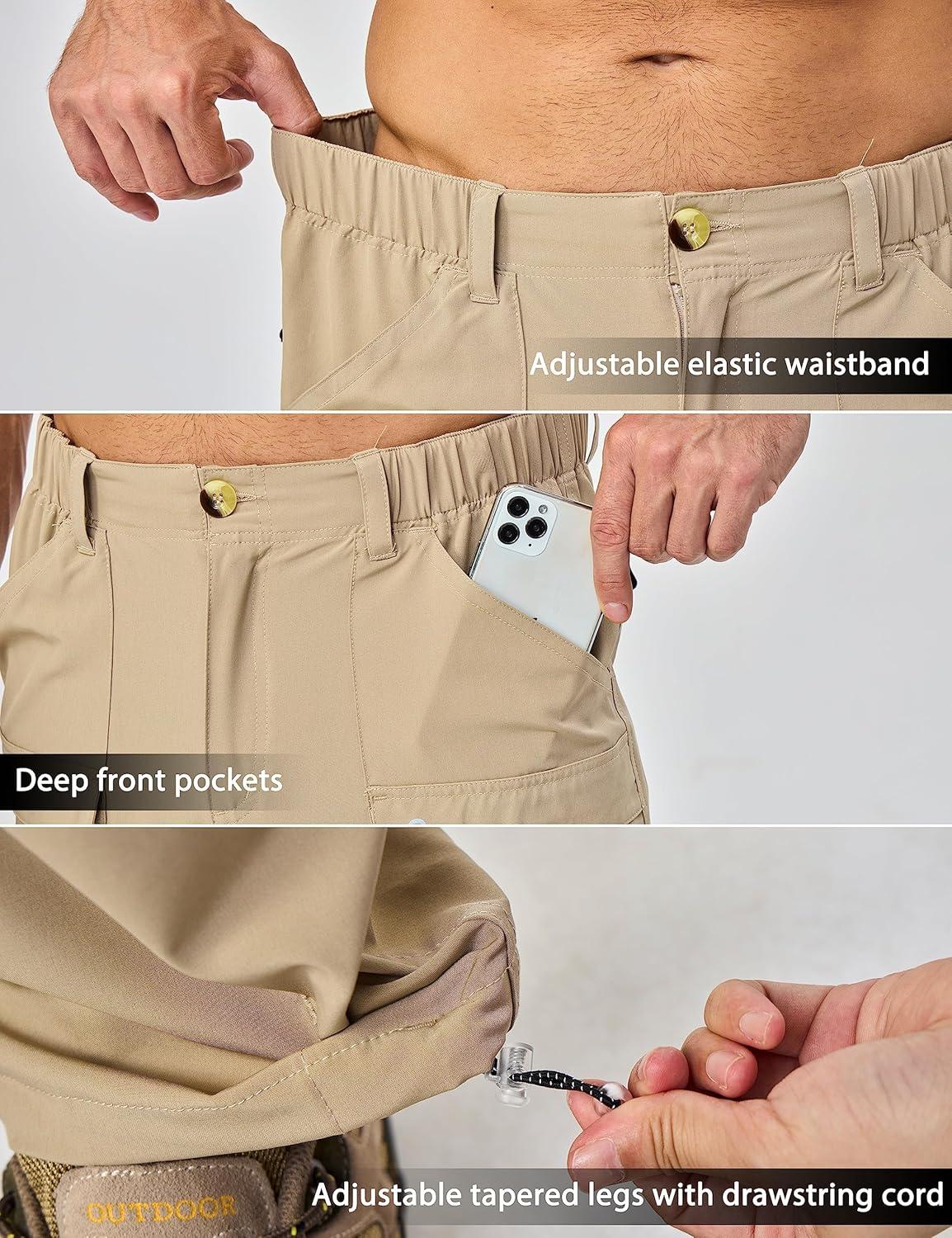 imageLittle Donkey Andy Mens Stretch Convertible Pants ZipOff Lightweight QuickDry Hiking Fishing Travel PantsCapris Khaki