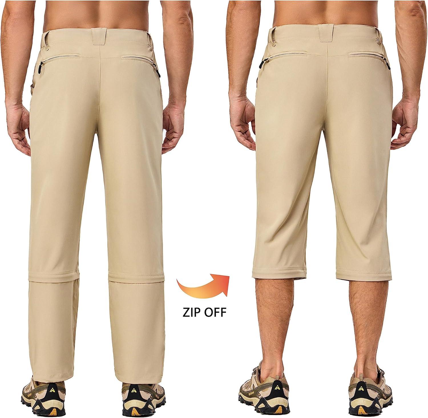 imageLittle Donkey Andy Mens Stretch Convertible Pants ZipOff Lightweight QuickDry Hiking Fishing Travel PantsCapris Khaki