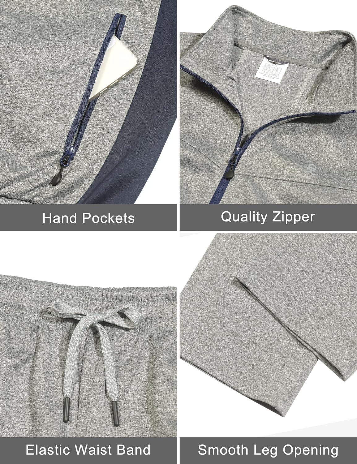 imageLittle Donkey Andy Quick Dry Mens Track Suits 2 Piece Set Stretch Durable Jogging Suit for Men Breathable SweatsuitsLight Grey