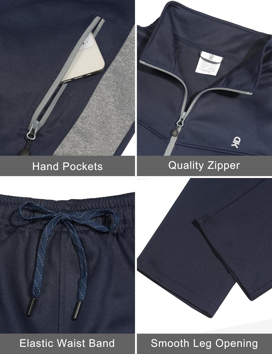imageLittle Donkey Andy Quick Dry Mens Track Suits 2 Piece Set Stretch Durable Jogging Suit for Men Breathable SweatsuitsNavy