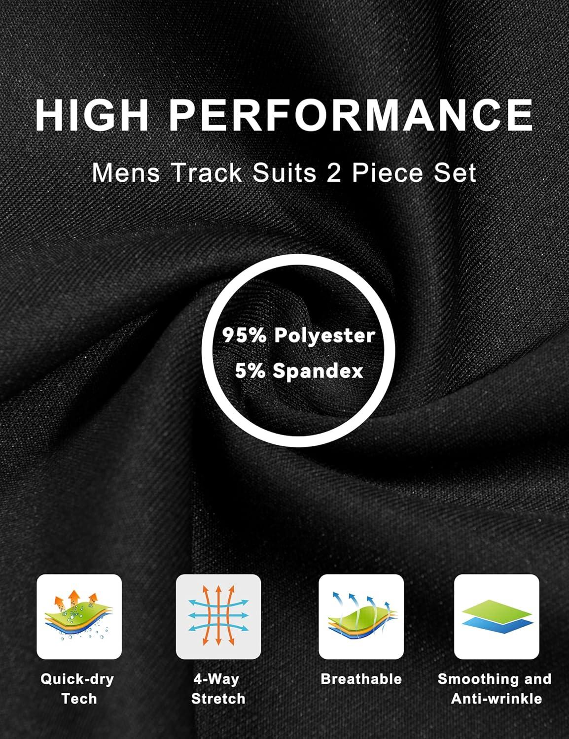 imageLittle Donkey Andy Quick Dry Mens Track Suits 2 Piece Set Stretch Durable Jogging Suit for Men Breathable SweatsuitsRaglanblack