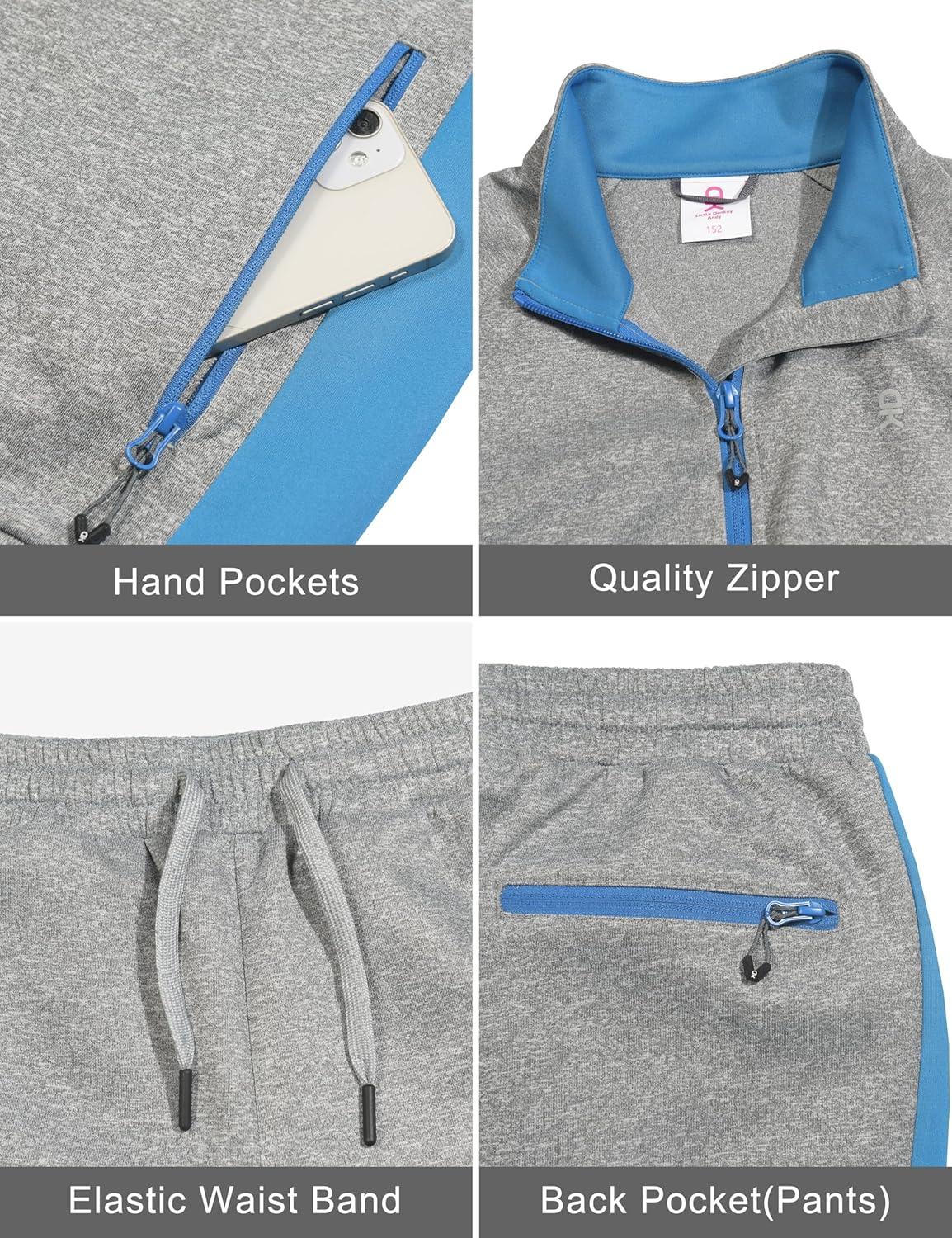 imageLittle Donkey Andy Quick Dry Sweatsuits for Girls Durable Stretch Girls Tracksuit for Outdoor Travel JoggingLight Grey