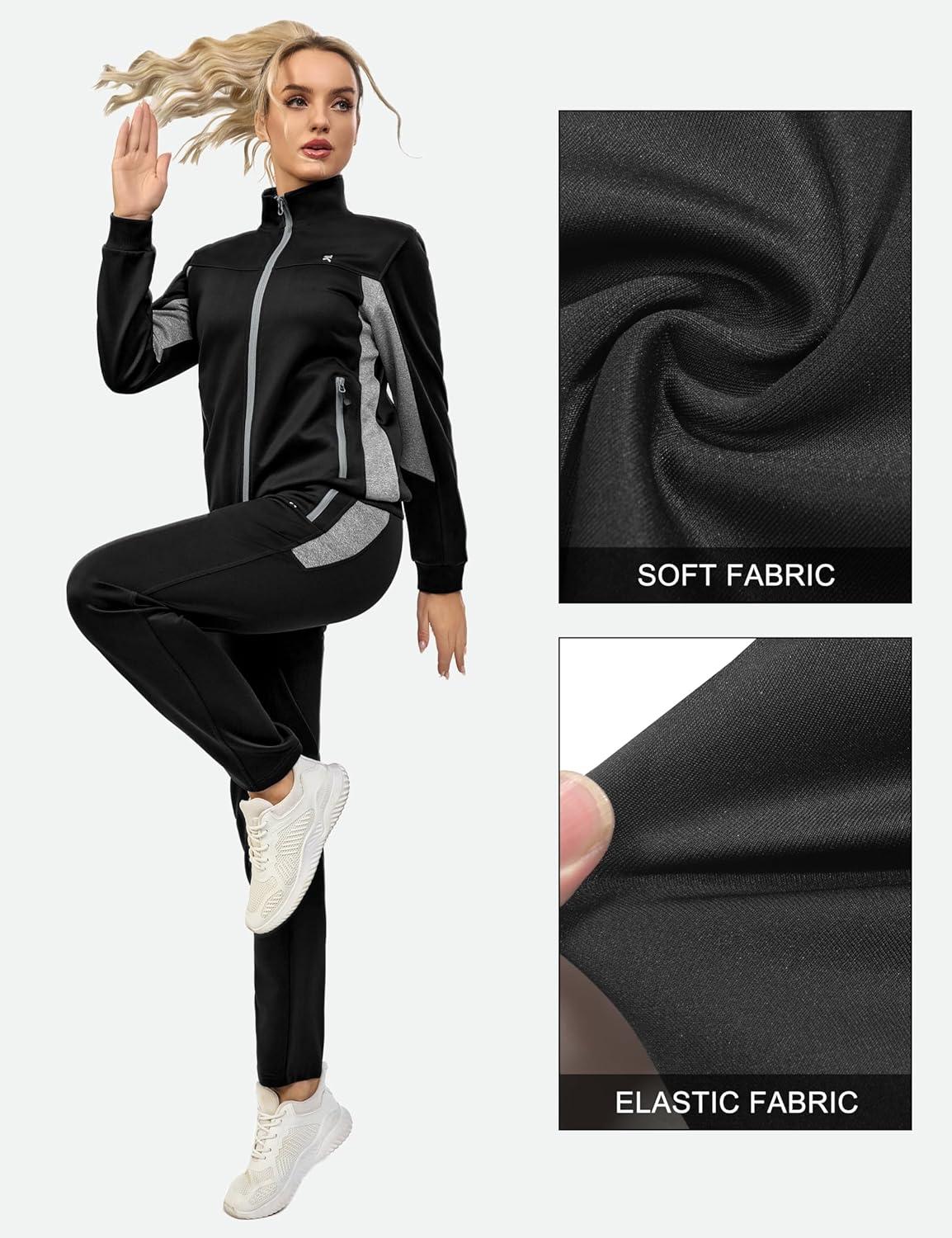 imageLittle Donkey Andy Quick Dry Track Suits for Women Set Stretch Breathable Womens Sweatsuit Outfits Durable Lounge SetBlack