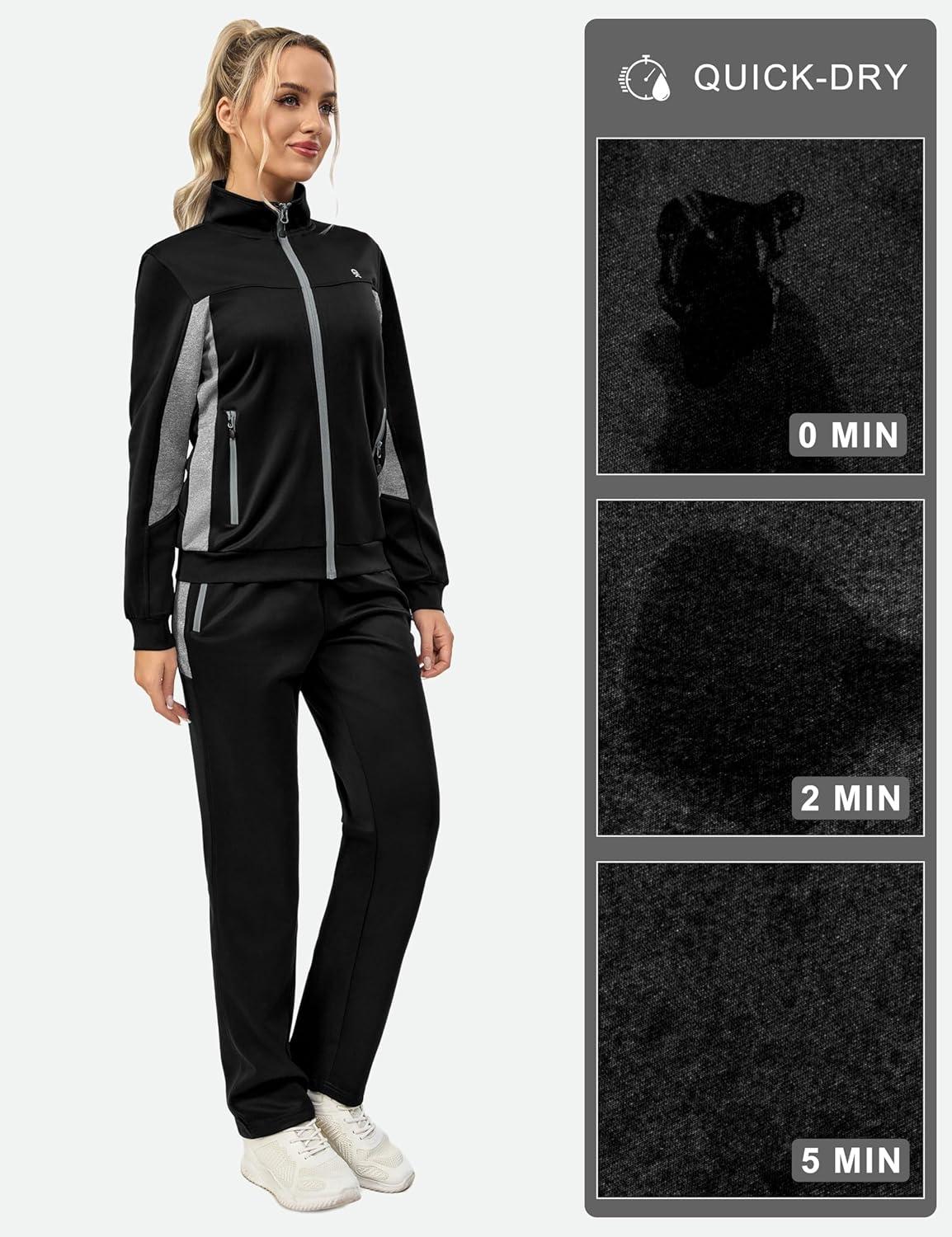 imageLittle Donkey Andy Quick Dry Track Suits for Women Set Stretch Breathable Womens Sweatsuit Outfits Durable Lounge SetBlack