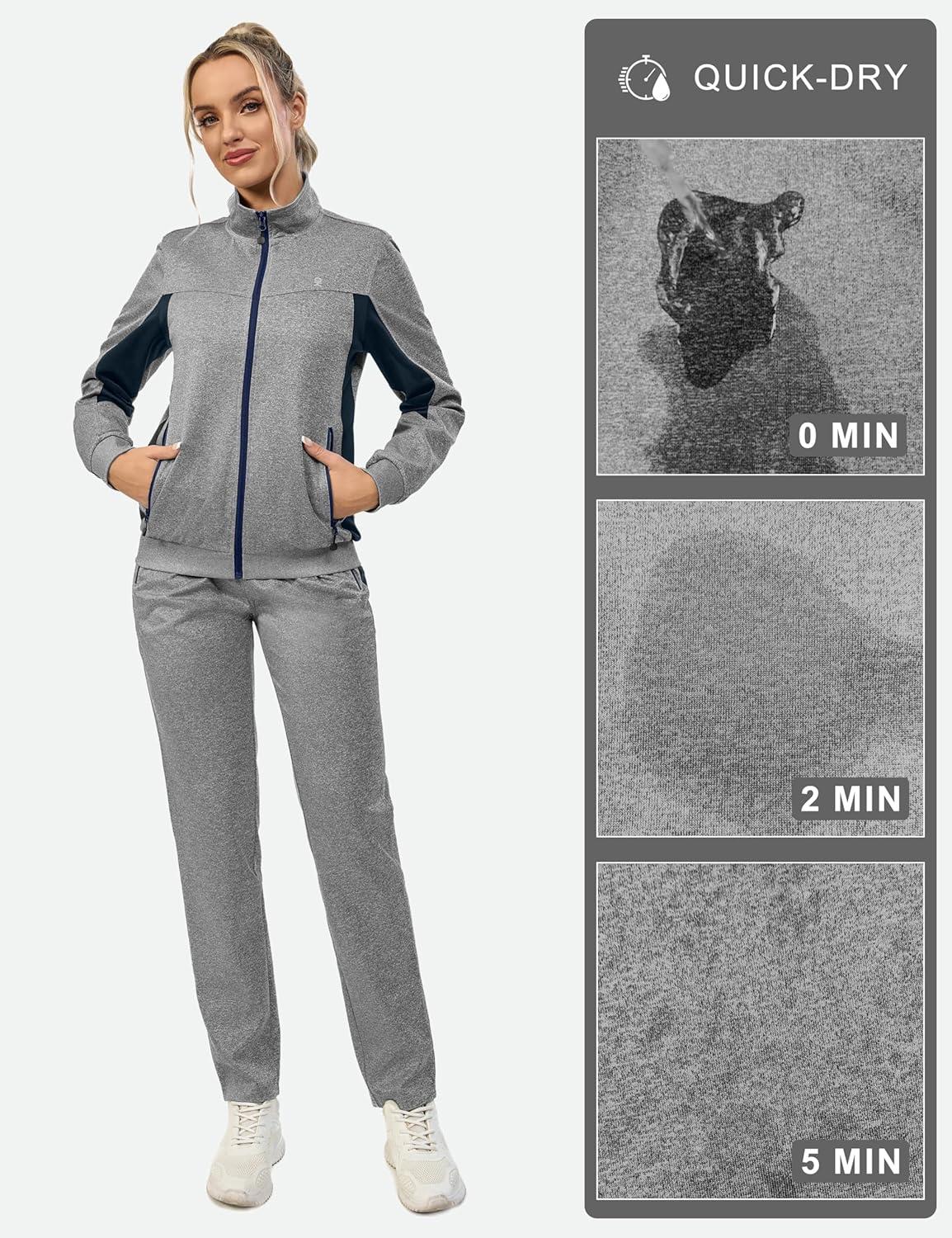 imageLittle Donkey Andy Quick Dry Track Suits for Women Set Stretch Breathable Womens Sweatsuit Outfits Durable Lounge SetLight Grey  Navy