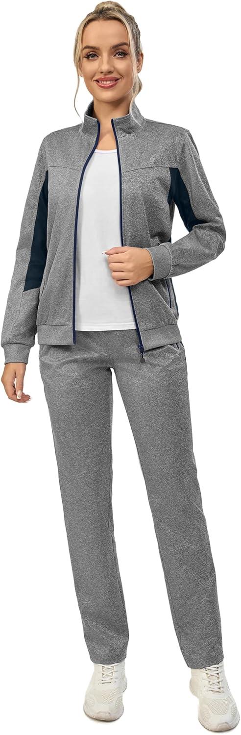 imageLittle Donkey Andy Quick Dry Track Suits for Women Set Stretch Breathable Womens Sweatsuit Outfits Durable Lounge SetLight Grey  Navy