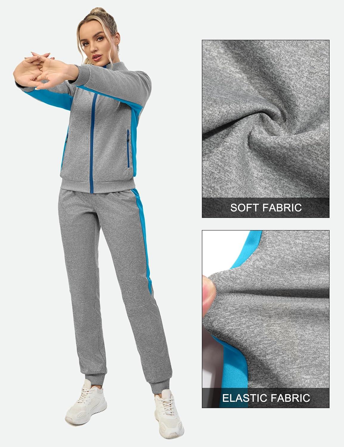 imageLittle Donkey Andy Quick Dry Track Suits for Women Set Stretch Breathable Womens Sweatsuit Outfits Durable Lounge SetRaglanlight Grey  Blue
