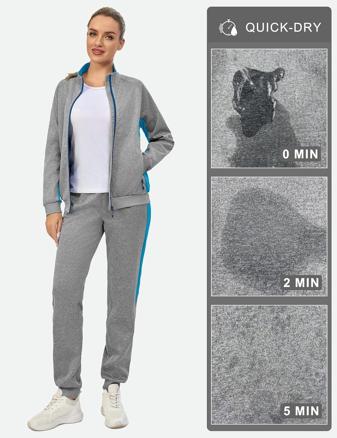 imageLittle Donkey Andy Quick Dry Track Suits for Women Set Stretch Breathable Womens Sweatsuit Outfits Durable Lounge SetRaglanlight Grey  Blue